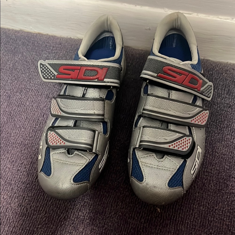Gray and Blue Athletic Shoes with Modern Design